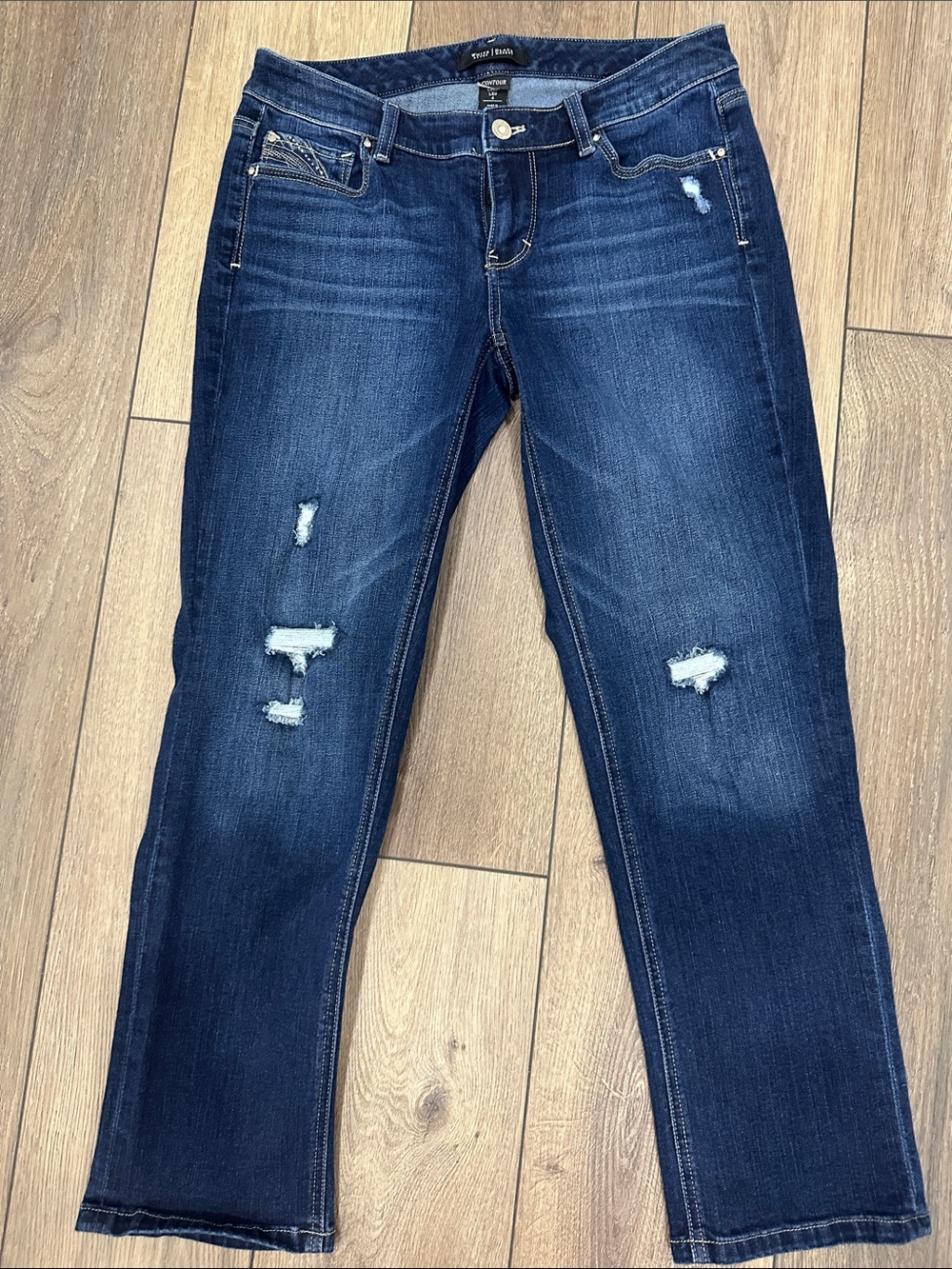 White House Black Market Indigo Distressed Cropped Jeans